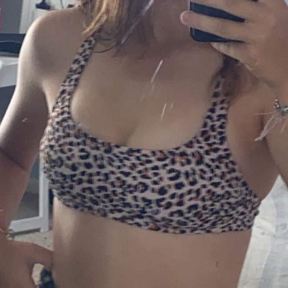 Xhilaration Juniors' Ribbed Bralette Bikini Top Animal Print Size S - Picture 3 of 4